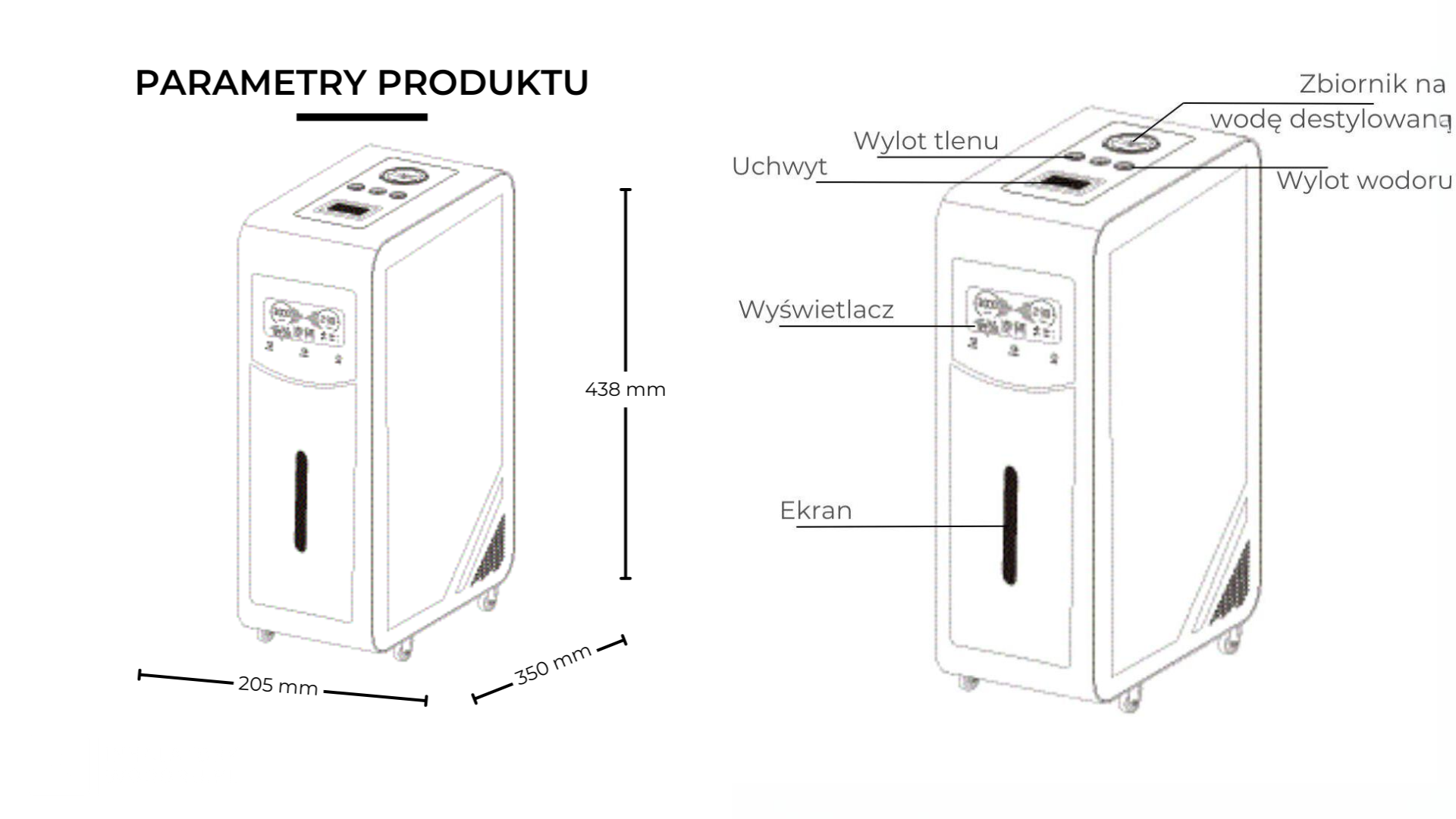 Inhalator wodoru OLV-3000 wymiary